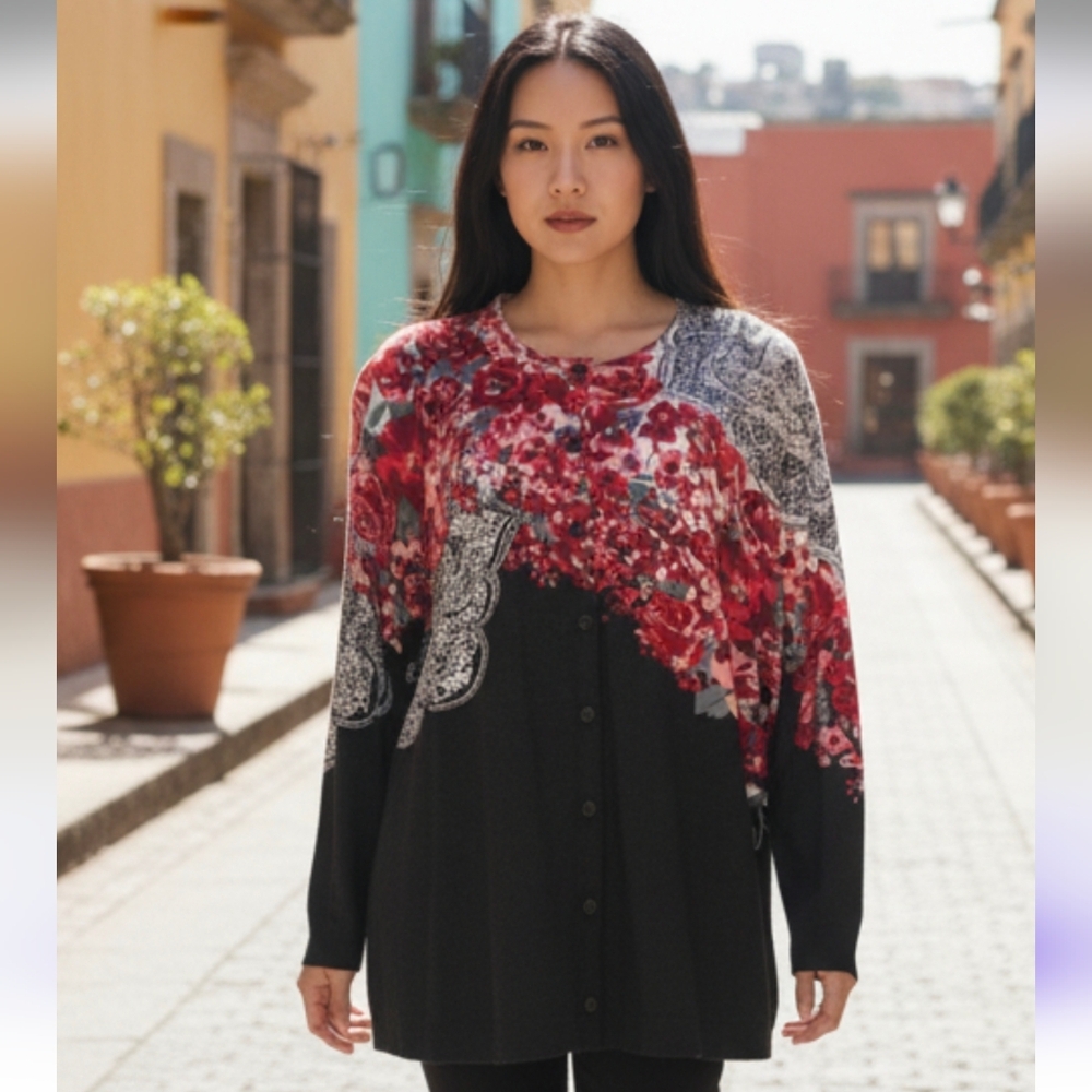 🌹Floral Sequin Black and Red Cardigan